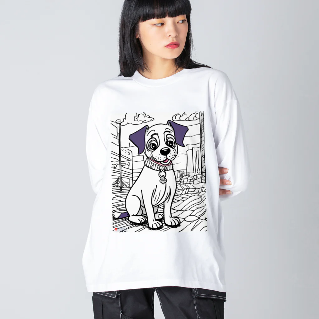 Paonのズーの犬の絵 ビッグシルエットロングスリーブTシャツ