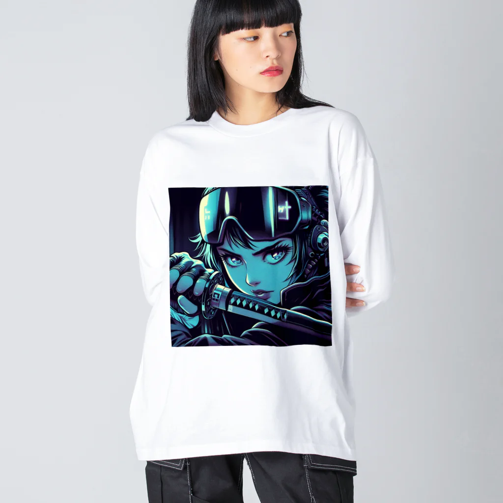 kangekiのサイバーパンクサムライガールNo.5 Big Long Sleeve T-Shirt