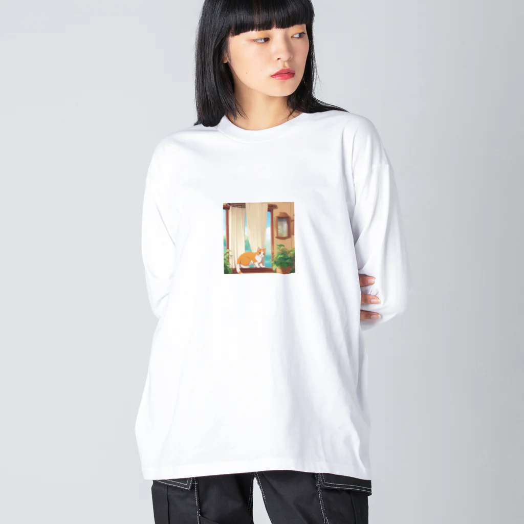 wtr3045のカーテンで遊んでいる猫 Big Long Sleeve T-Shirt