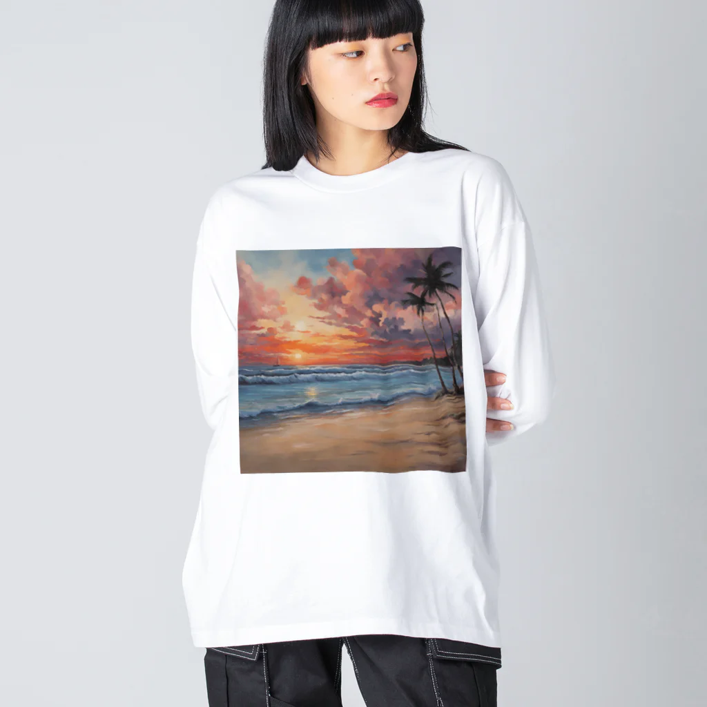 yoshiyoshi88の夕日の海辺 ビッグシルエットロングスリーブTシャツ