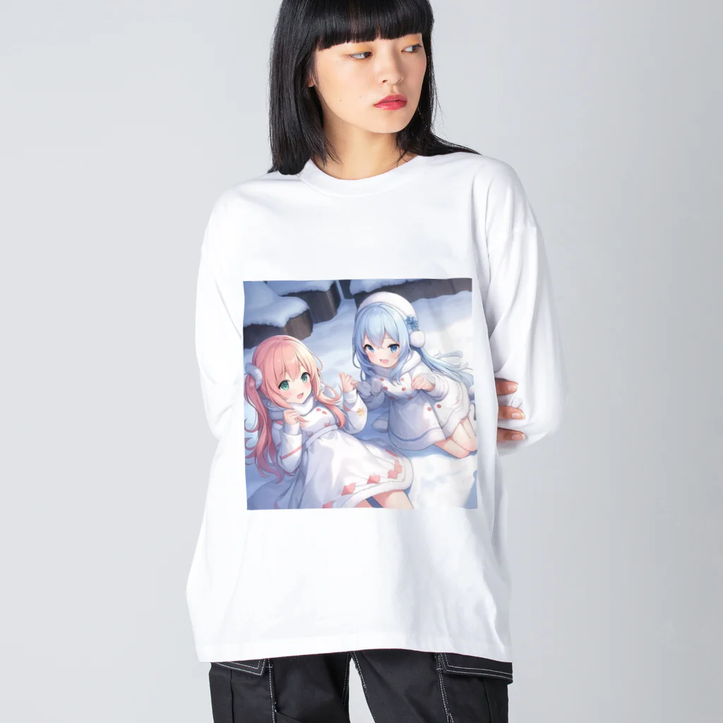 WAのお店の雪遊びする女の子 ビッグシルエットロングスリーブTシャツ