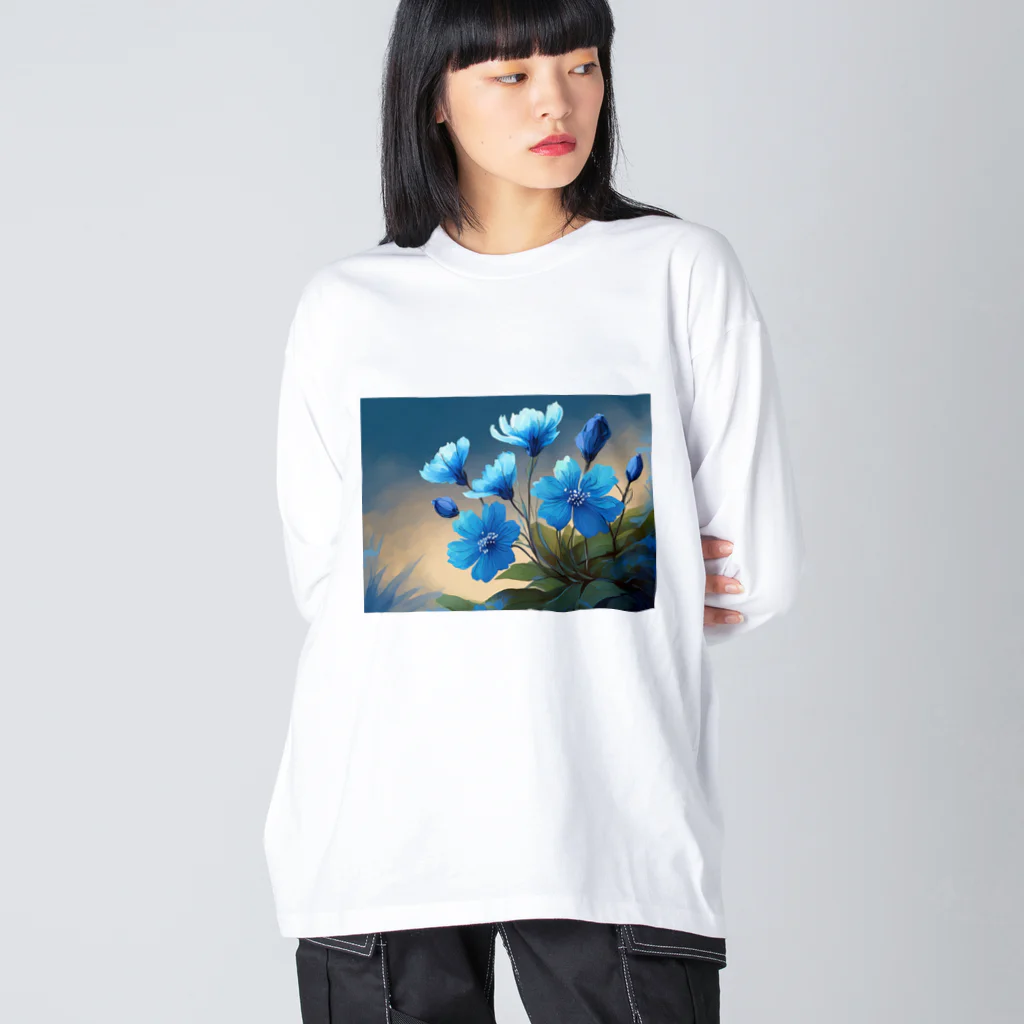 Happy Shopの青い花 ビッグシルエットロングスリーブTシャツ