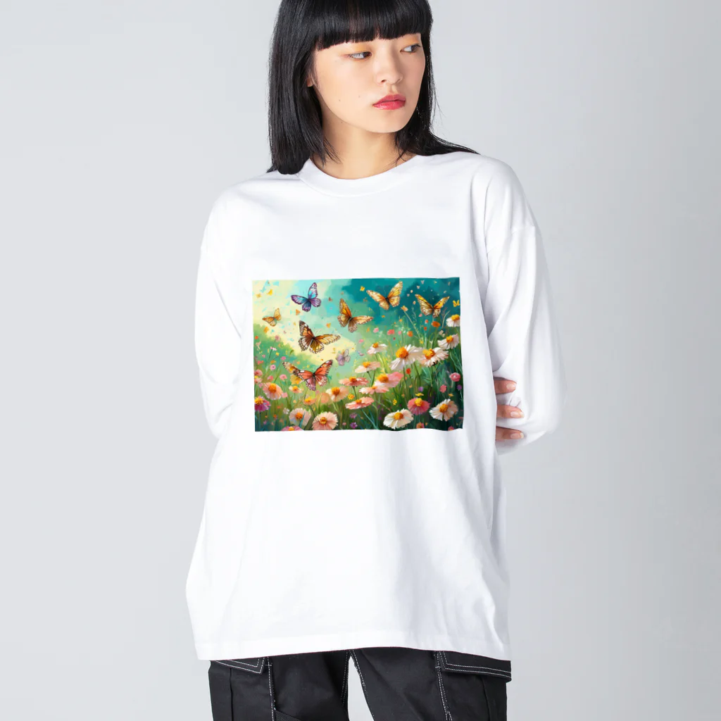 Happy Shopの花とちょう ビッグシルエットロングスリーブTシャツ