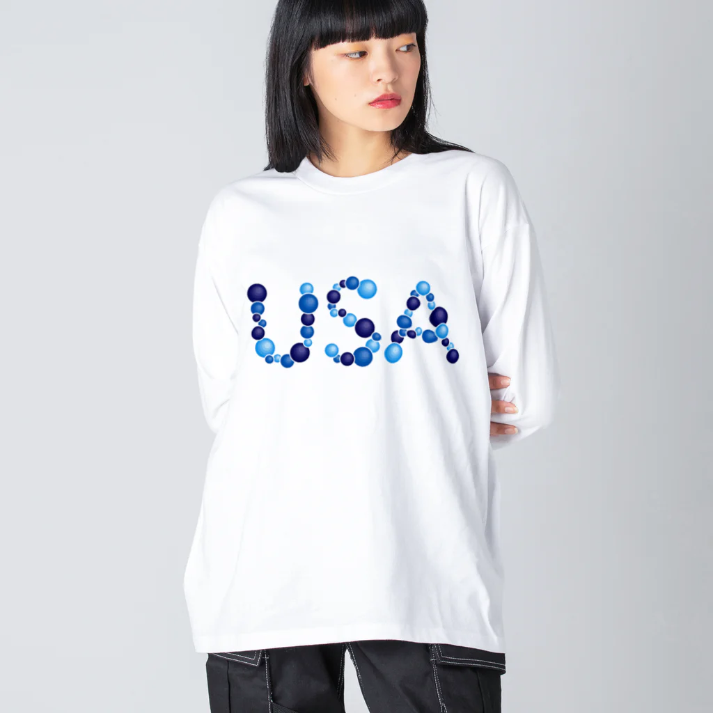 junichi-goodsのバルーン文字「USA」（青色系） ビッグシルエットロングスリーブTシャツ