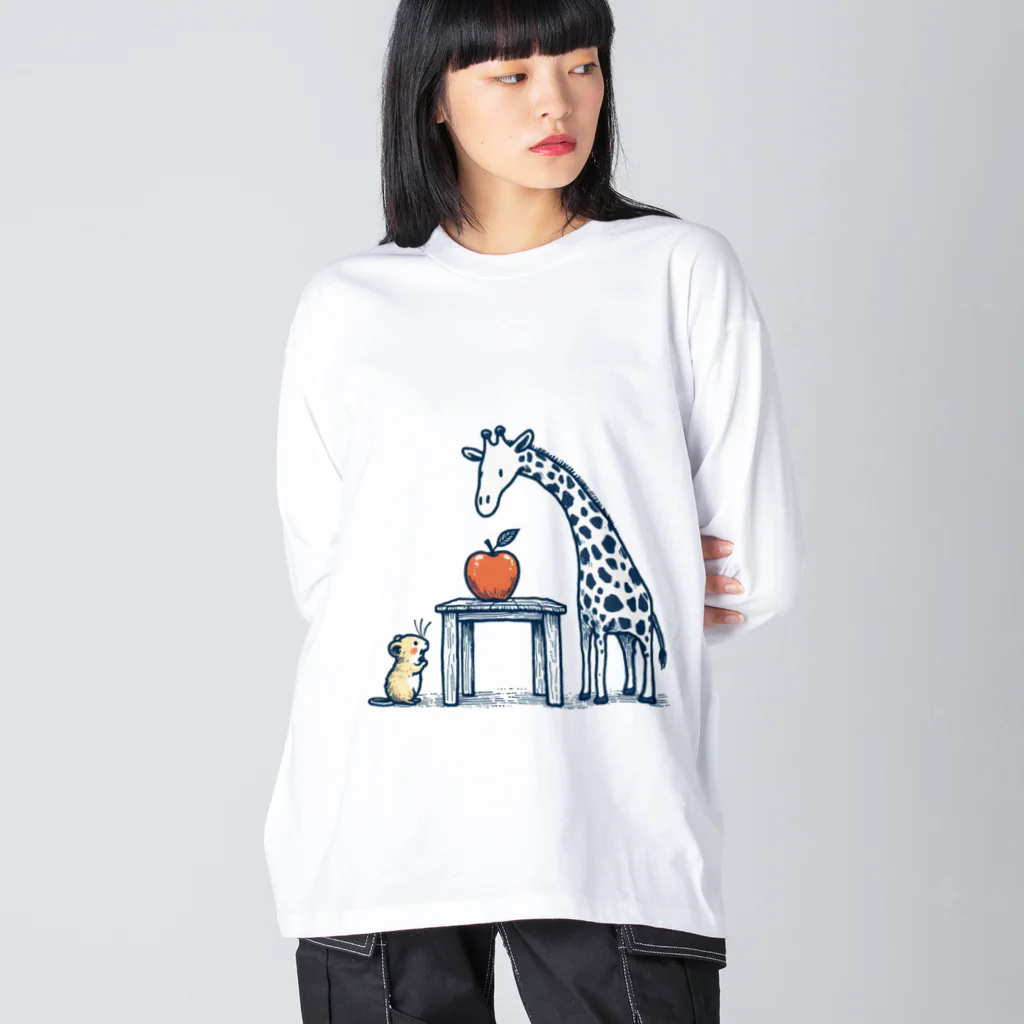 姫とすずり。のテーブルが高くて食べれないハムスターと背が高すぎるキリン Big Long Sleeve T-Shirt