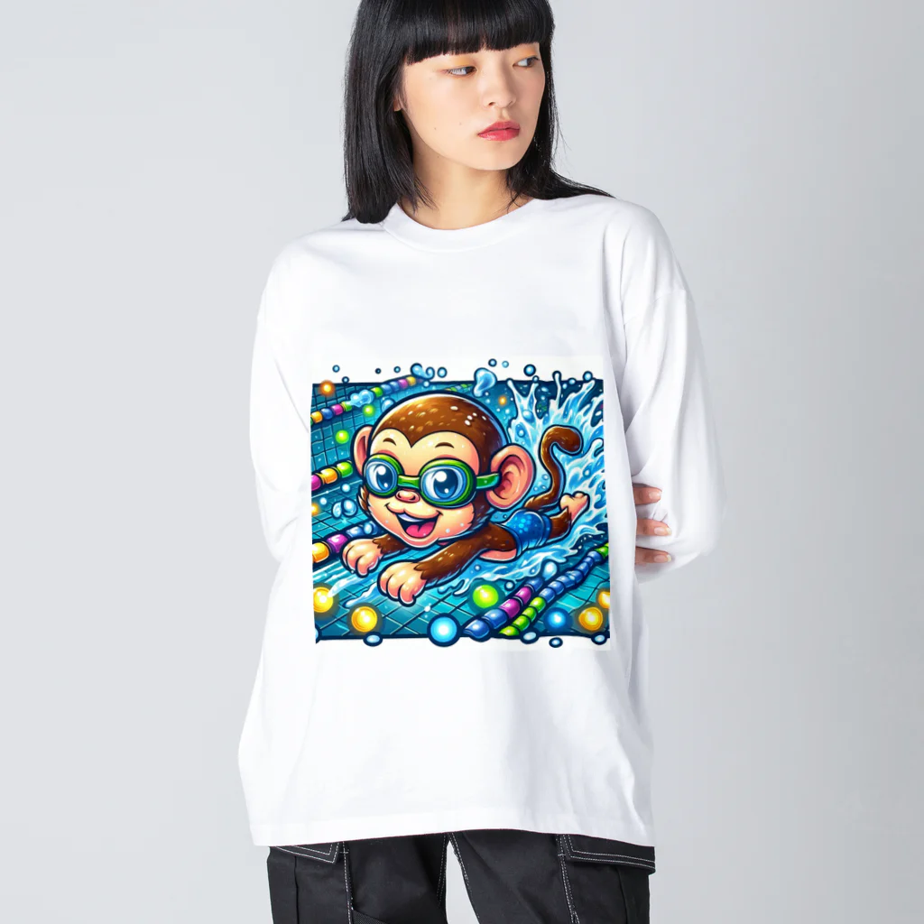 アニマルキャラクターショップのSwimming monkey Big Long Sleeve T-Shirt