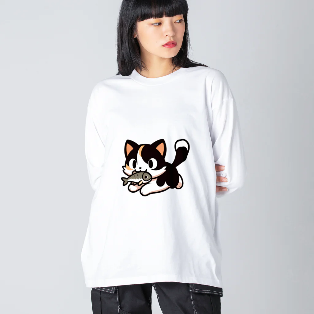 NyanClosetのお魚くわえて走る猫です。 ビッグシルエットロングスリーブTシャツ