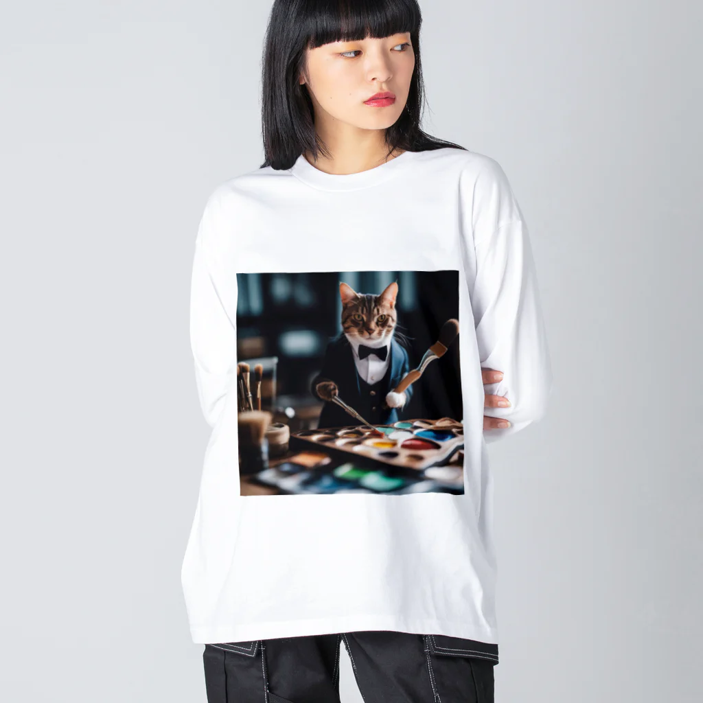 Koroniumの一匹の個性的な猫が絵筆を握っています ビッグシルエットロングスリーブTシャツ