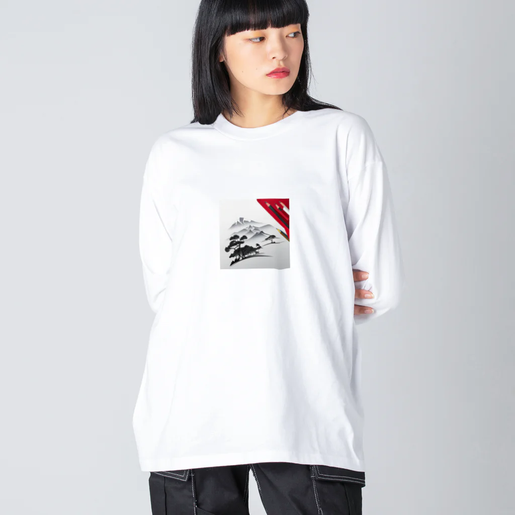 にくまるショップのワンポイント浮世 Big Long Sleeve T-Shirt