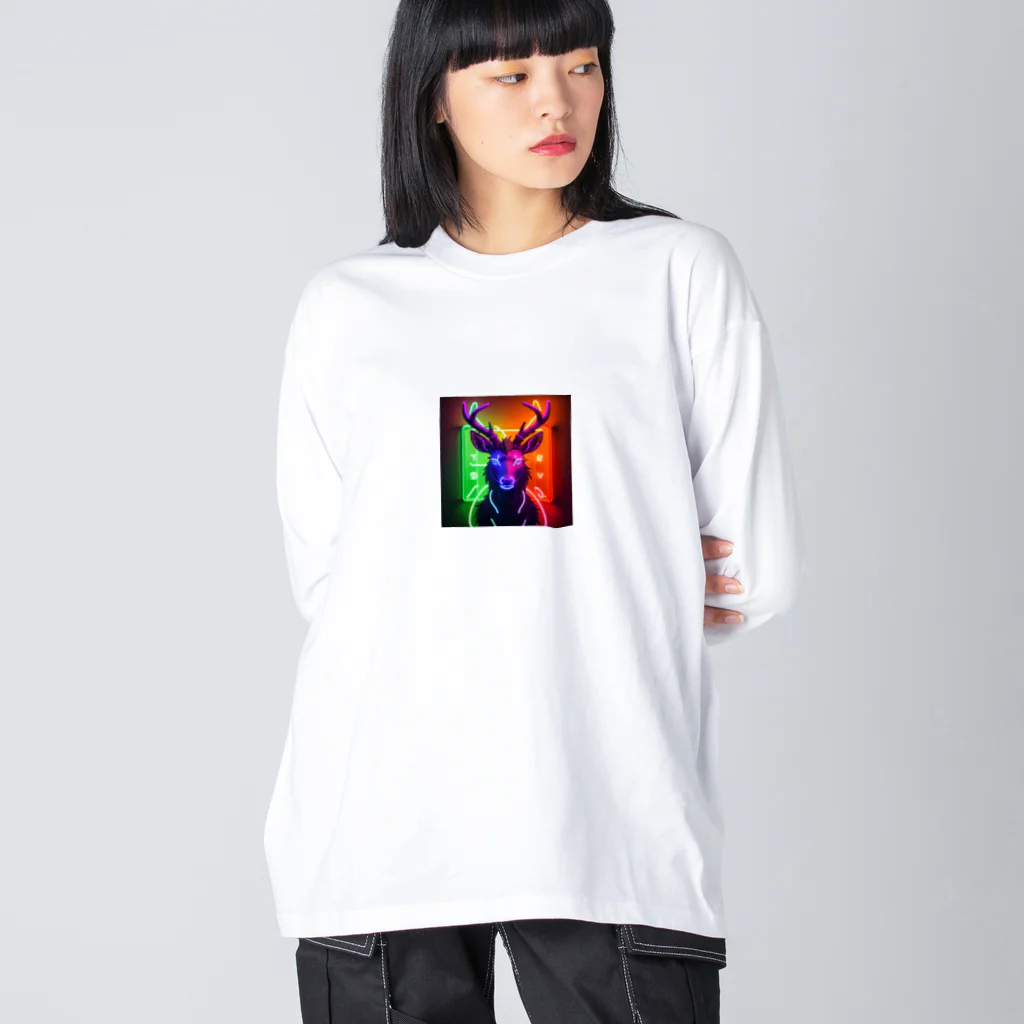 北の動物達と日常風景のポップなエゾシカ Big Long Sleeve T-Shirt