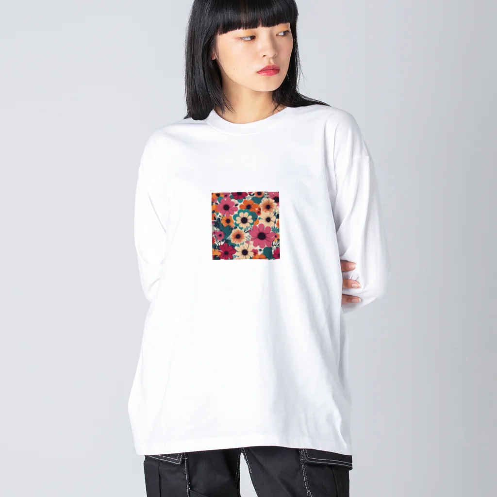 NATSUMAKITSUNEの北欧風　花柄　マリメッコ風 Big Long Sleeve T-Shirt