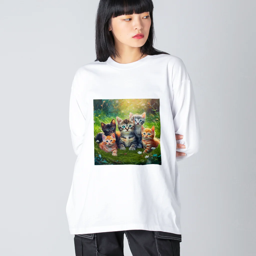 Colorful Canvasの猫ちゃん大集合 Big Long Sleeve T-Shirt