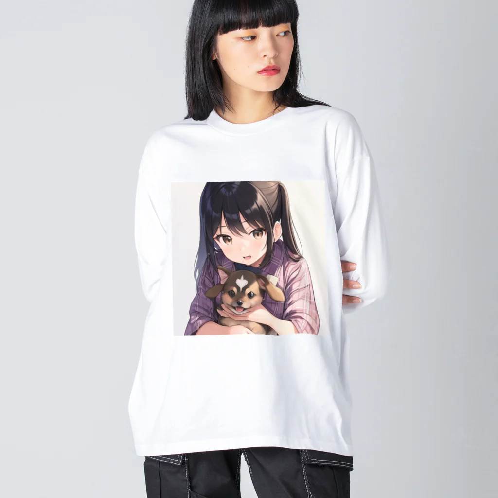 あかいはちの犬と少女 ビッグシルエットロングスリーブTシャツ