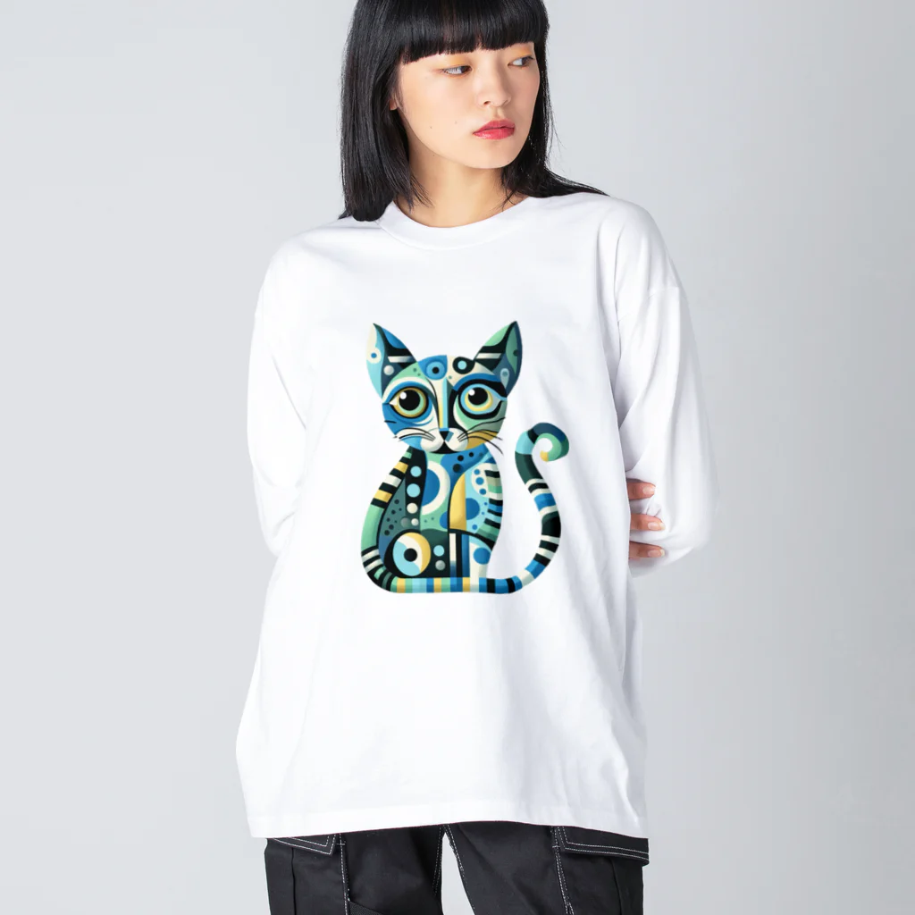 大人かわいい動物の世界のカラフル猫 Big Long Sleeve T-Shirt