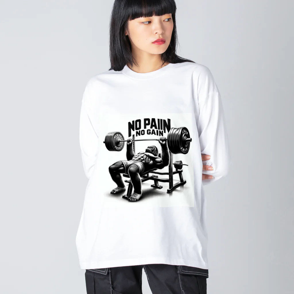 BlueOcean987のNO PAIN NO GAIN ゴリラベンチプレス Big Long Sleeve T-Shirt