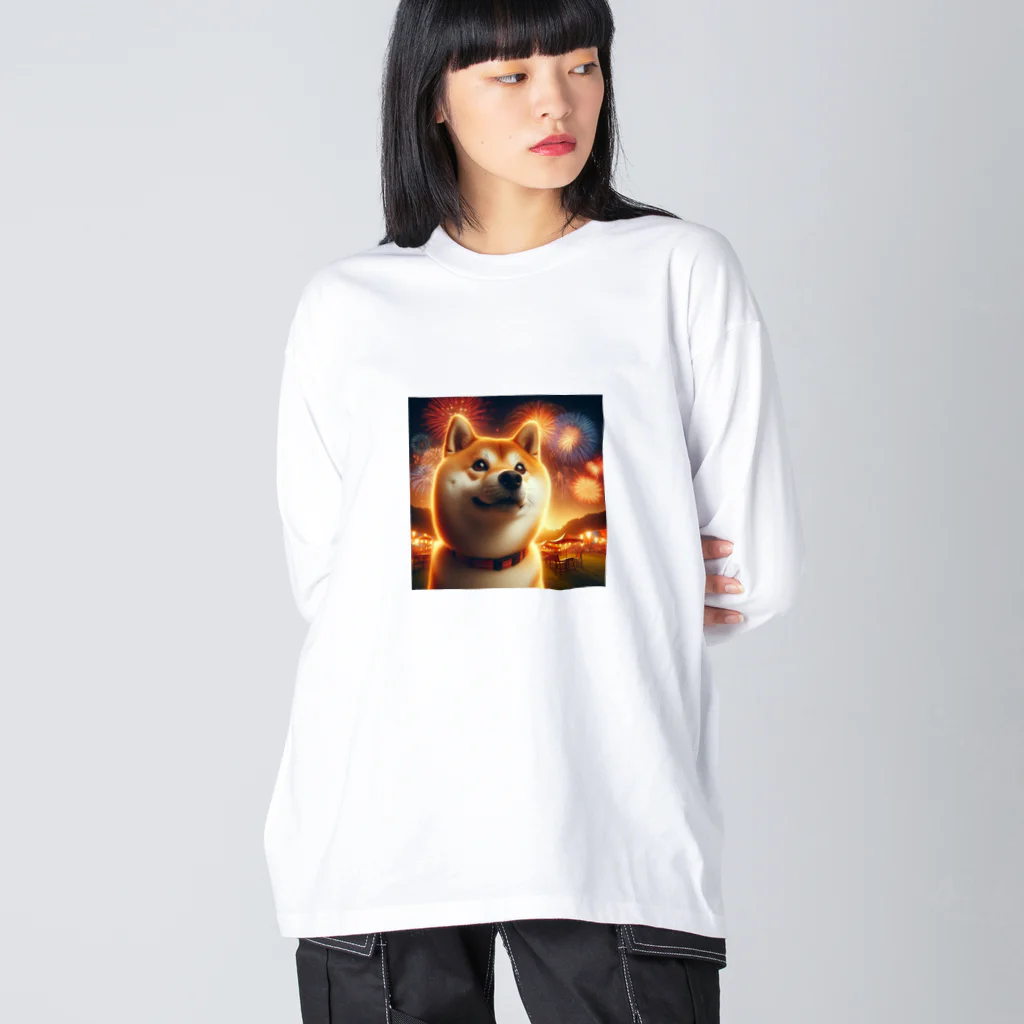 ANTARESの柴犬、花火を見る ビッグシルエットロングスリーブTシャツ