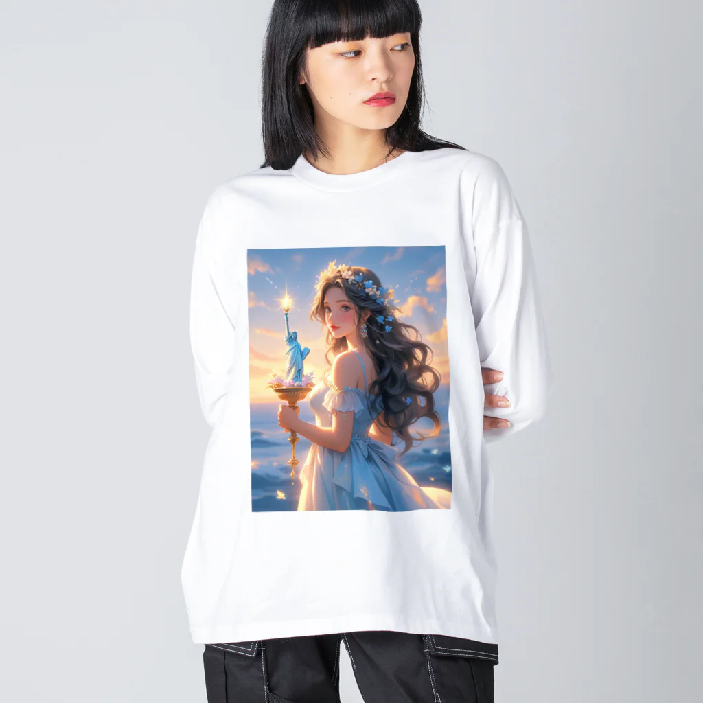 CHIKUSHOの自由の女神のミニチュアを持つ少女 ビッグシルエットロングスリーブTシャツ