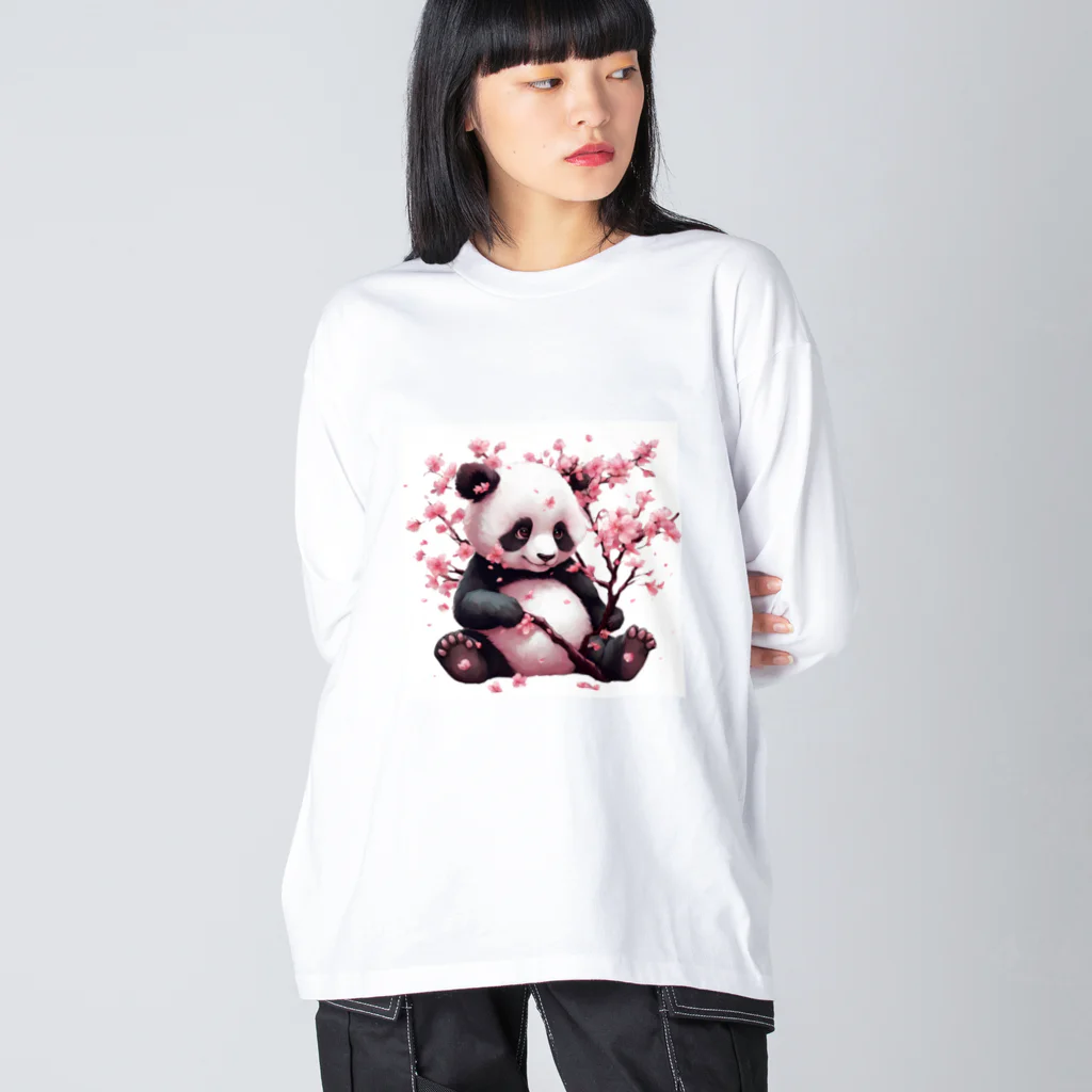 waterpandaのパンダと桜 ビッグシルエットロングスリーブTシャツ