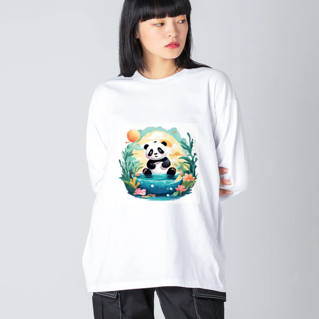 waterpandaの水辺のパンダ ビッグシルエットロングスリーブTシャツ