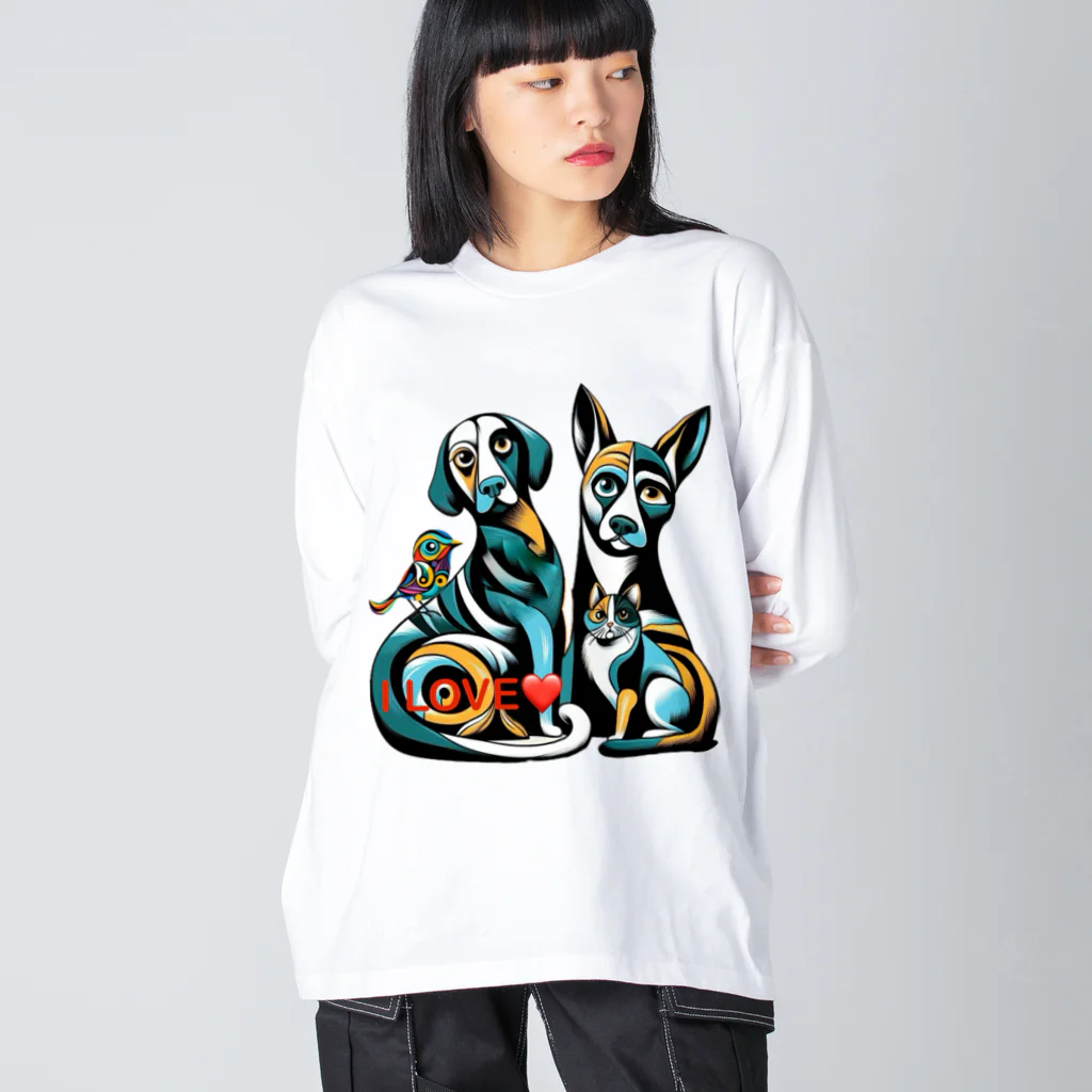 大人かわいい動物の世界のカラフルアニマルの家族 Big Long Sleeve T-Shirt