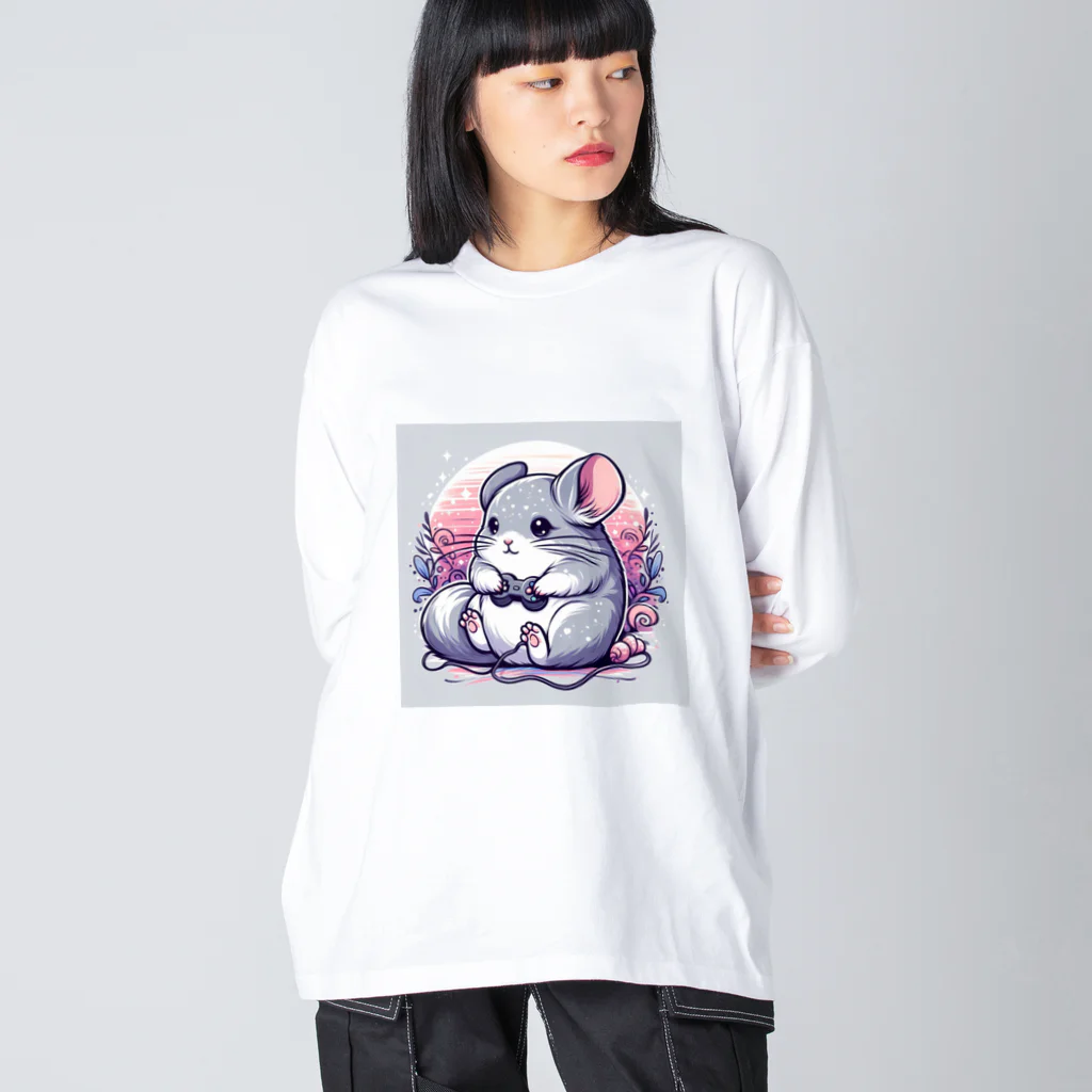 もふっとチンチラ🐭のゲーマーチンチラ ビッグシルエットロングスリーブTシャツ