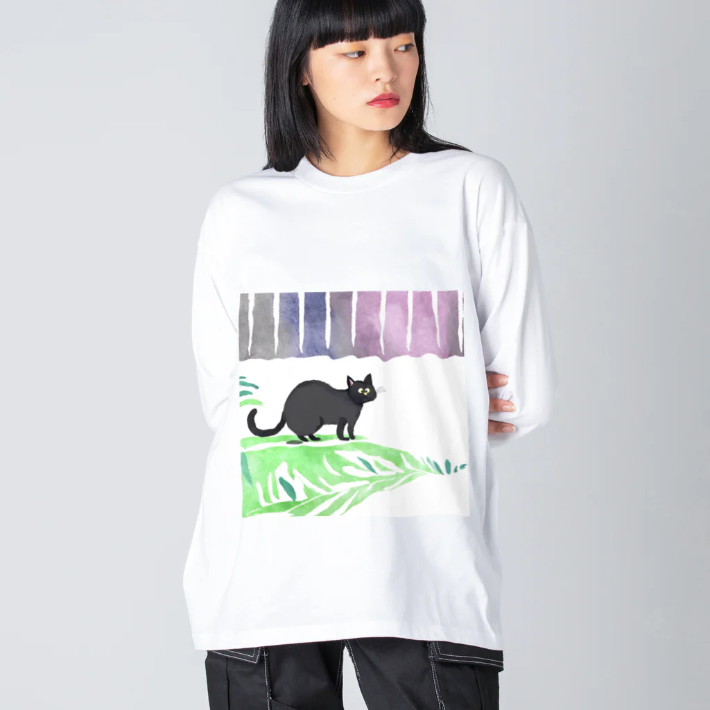 ta-ya_sのなんか抜けてる黒猫 ビッグシルエットロングスリーブTシャツ