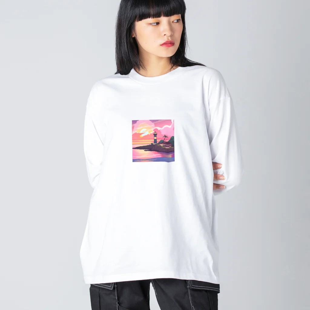 kaori_0546の夕焼けに染まる離島の灯台 ビッグシルエットロングスリーブTシャツ