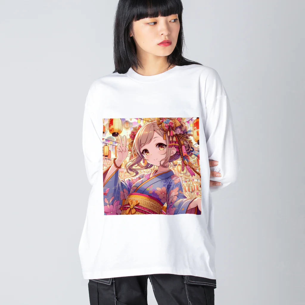 推しの美少女とアイドルのお祭りを楽しむ浴衣美少女 Big Long Sleeve T-Shirt