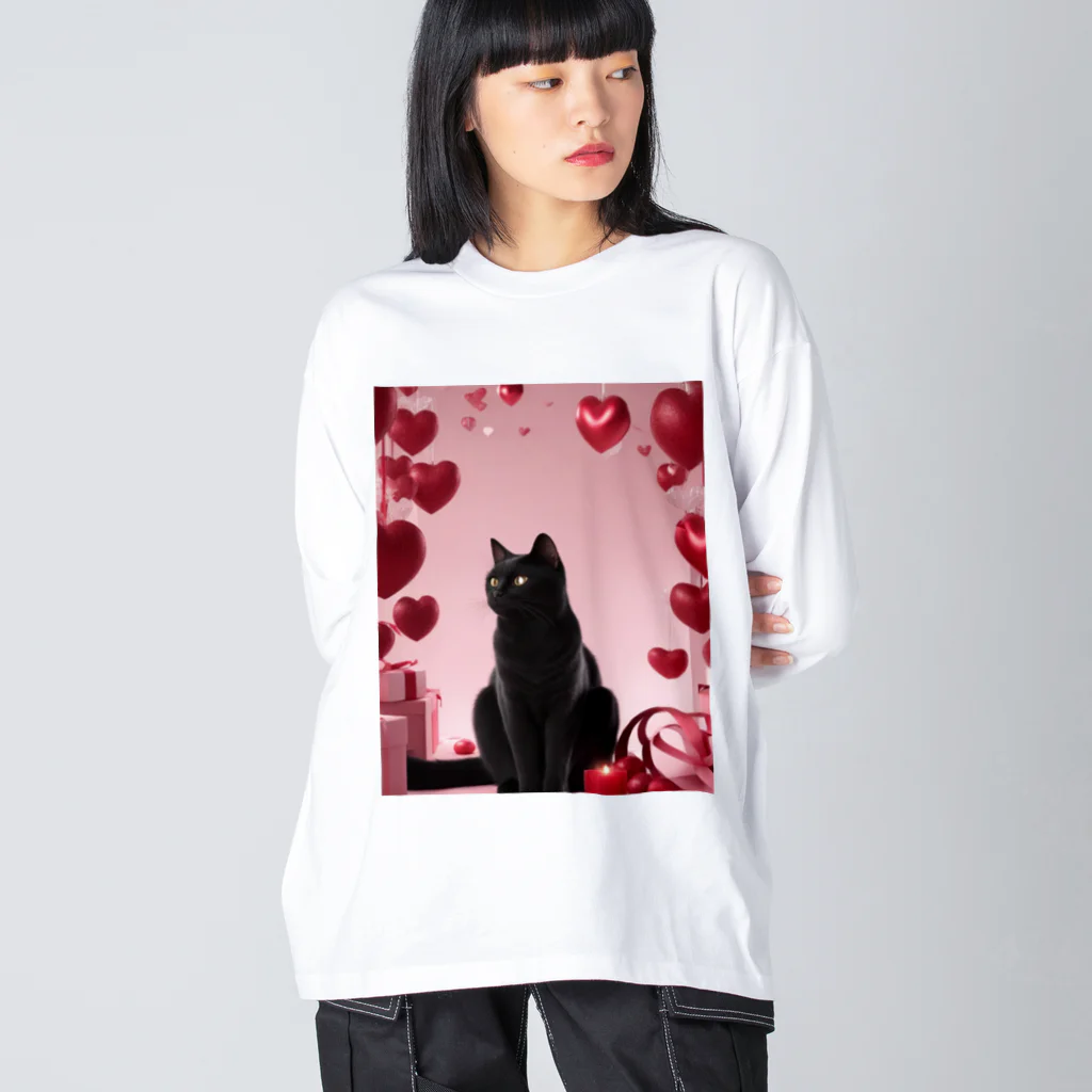 クロネコ屋のクロネコとハート Big Long Sleeve T-Shirt