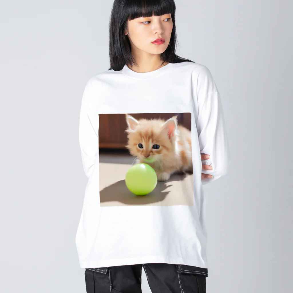 SkyBlueのもふもふな子猫 ビッグシルエットロングスリーブTシャツ