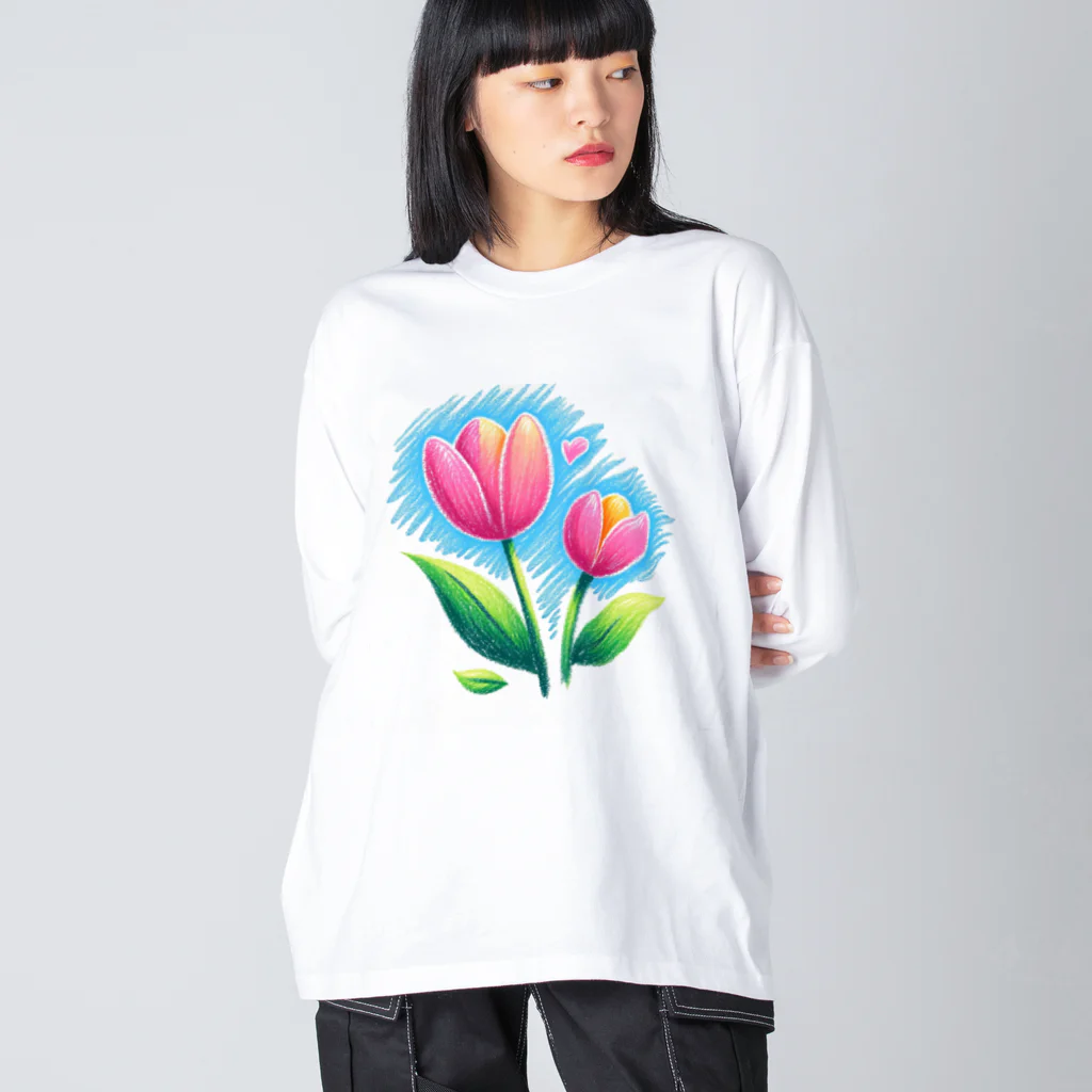 gentle_timeの春の訪れを告げる、やわらかなチューリップの花々 ビッグシルエットロングスリーブTシャツ