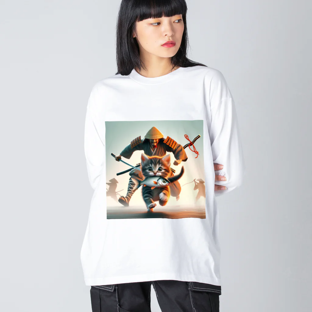 andanteのわくわくshopの猫と侍 Big Long Sleeve T-Shirt