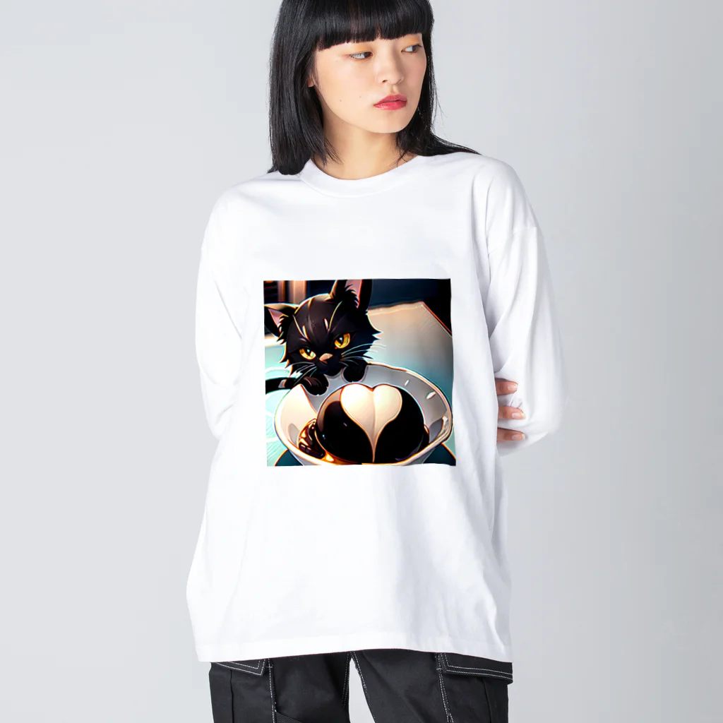 黒猫と珈琲のバレンタインに黒猫のチョコレートボムはいかが？ Big Long Sleeve T-Shirt