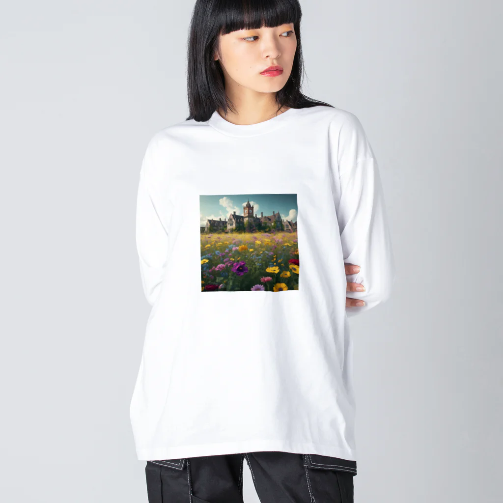 ハピネスの廃墟と花 ビッグシルエットロングスリーブTシャツ