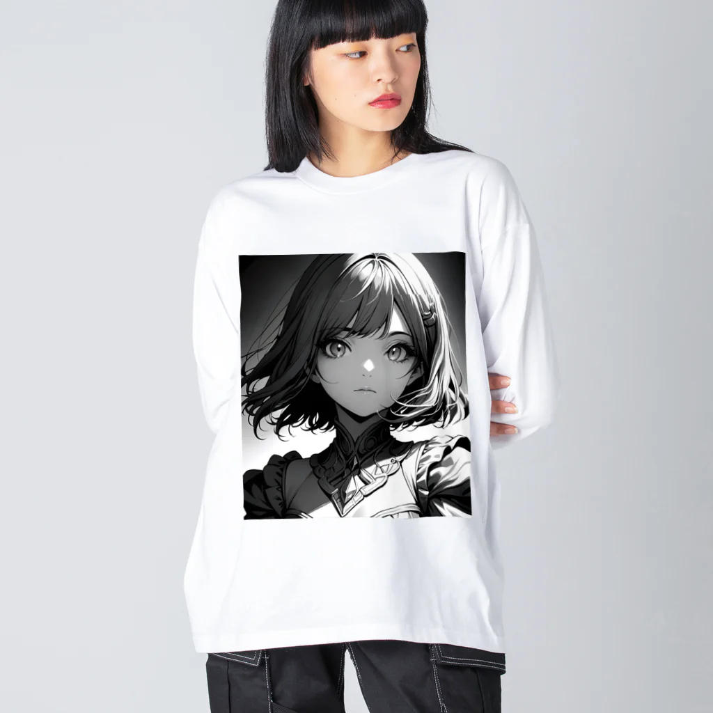 Relaxing Beatsのモノクロ美少女 Big Long Sleeve T-Shirt