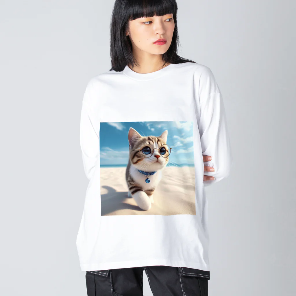 猫と紡ぐ物語の南国の海辺を歩く勇ましさに胸キュン猫 Big Long Sleeve T-Shirt