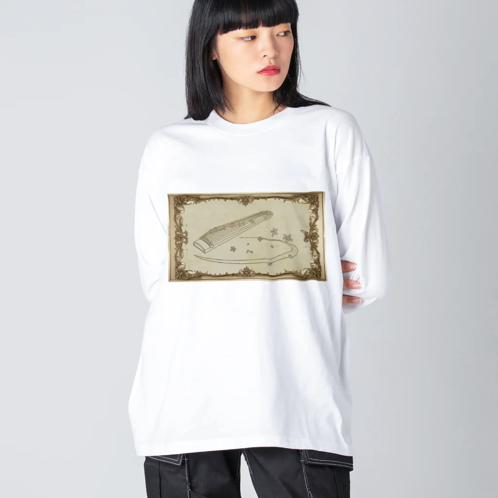 箏譜職人 織姫の箏と桜（アンティーク風） Big Long Sleeve T-Shirt