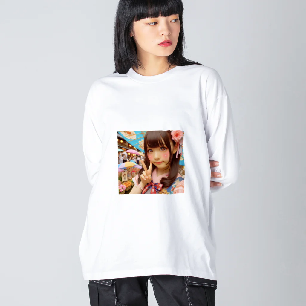 homarengeの和傘の女の子 ビッグシルエットロングスリーブTシャツ