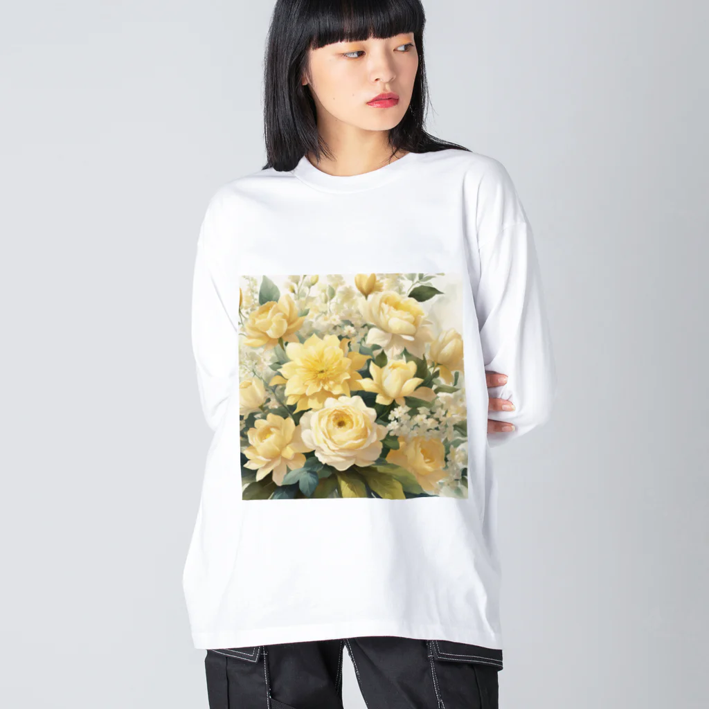 okierazaのペールイエローテーマの花束 ビッグシルエットロングスリーブTシャツ