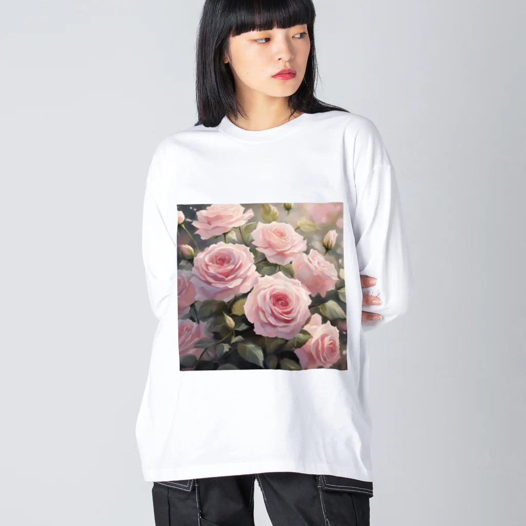 okierazaのペールピンクのバラの花束 ビッグシルエットロングスリーブTシャツ