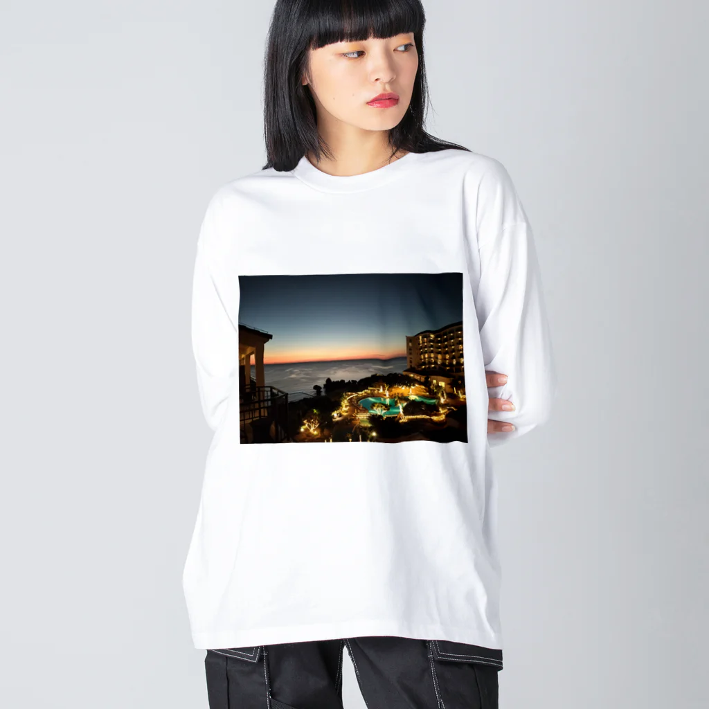 ウエディング♡カップルグッズの南国のサンセットビュー Big Long Sleeve T-Shirt