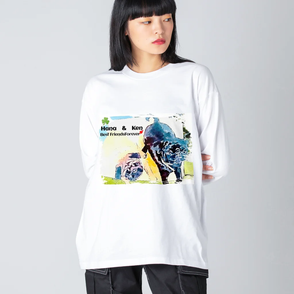 KenHana ハウスのパグ犬　花ちゃん　ケンちゃん　癒しグッズ ビッグシルエットロングスリーブTシャツ