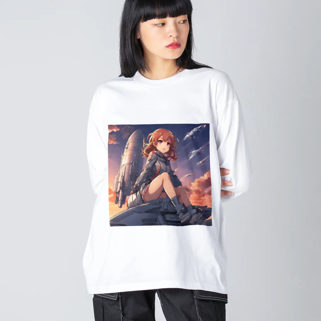 プリンゴブリンの夕陽に輝くロケット子さん ビッグシルエットロングスリーブTシャツ