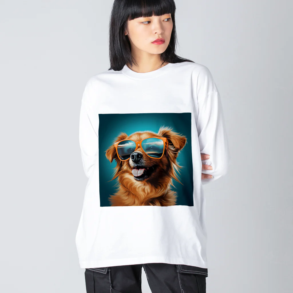 AQUAMETAVERSEのサングラスをかけた、かわいい犬 Marsa 106 ビッグシルエットロングスリーブTシャツ