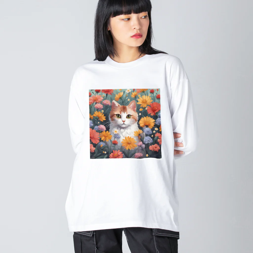 FLOWERアニマルのロココFLOWERキャットコスモス ビッグシルエットロングスリーブTシャツ