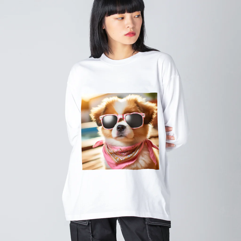 AQUAMETAVERSEのサングラスをかけた、かわいい犬 Marsa 106 Big Long Sleeve T-Shirt