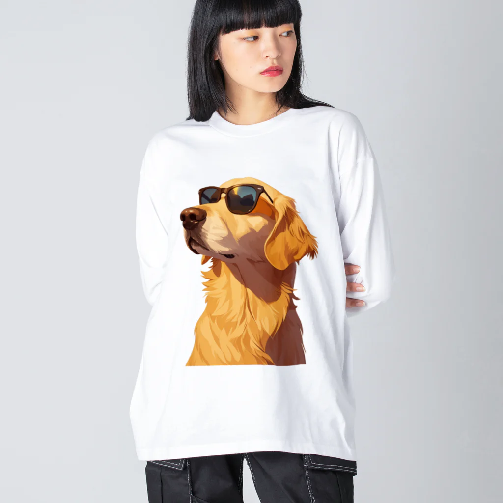 AQUAMETAVERSEのサングラスをかけた、かわいい犬 Marsa 106 ビッグシルエットロングスリーブTシャツ