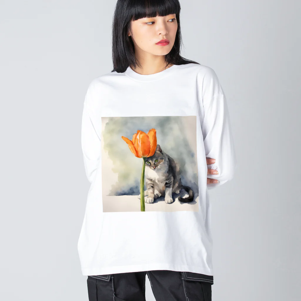 キャツアイのチューリップで反省するネコ Big Long Sleeve T-Shirt