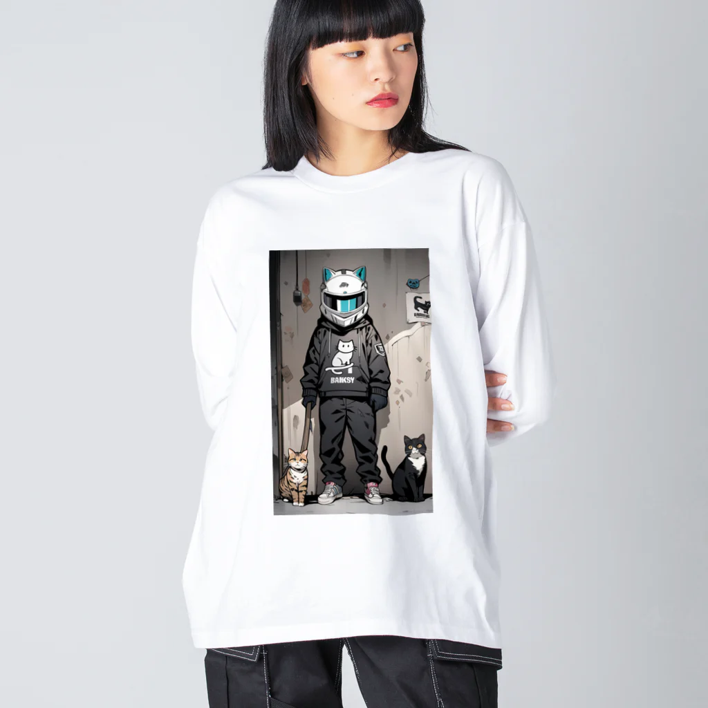 shiba9のヘルメット猫 ビッグシルエットロングスリーブTシャツ