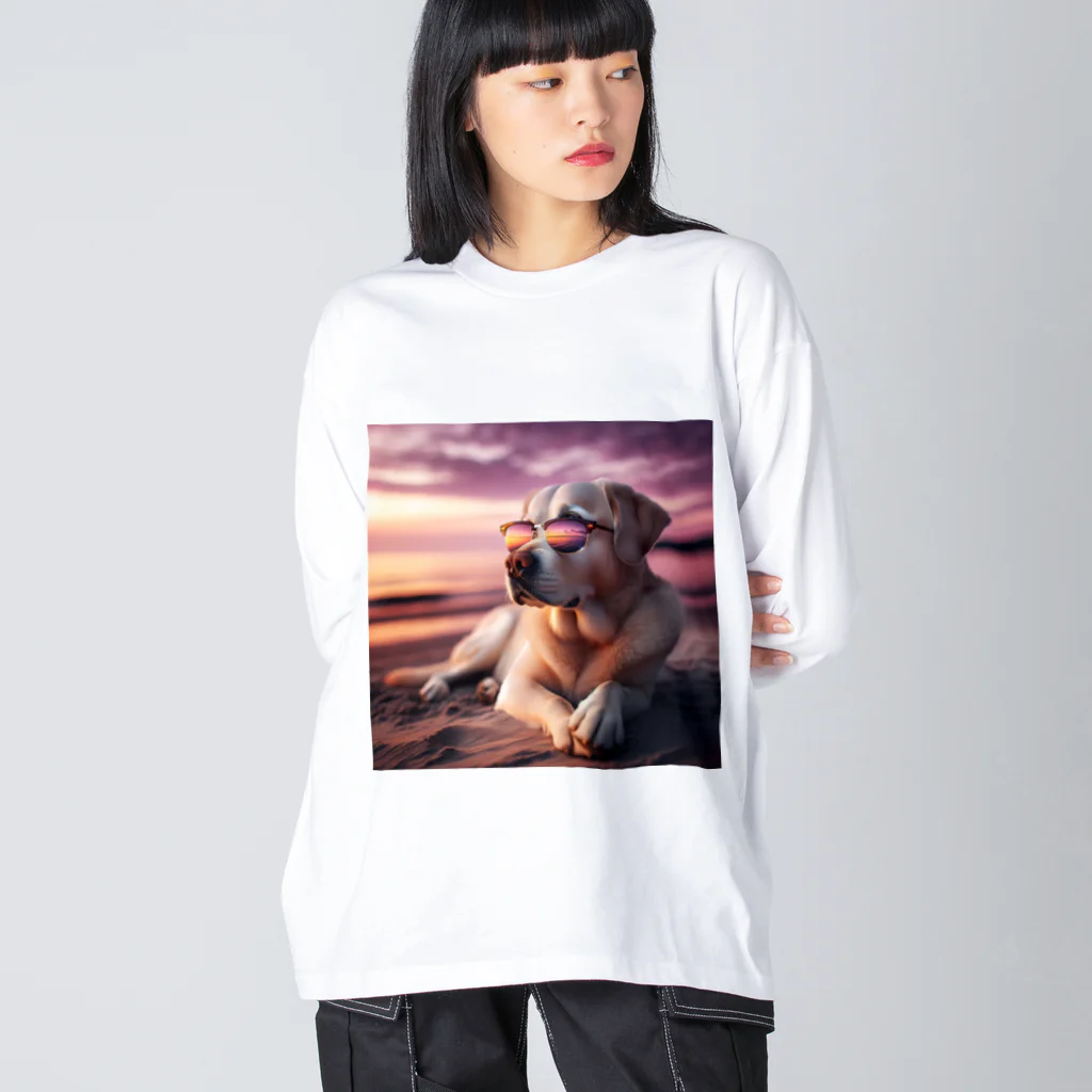 AQUAMETAVERSEのサングラスをかけた、かわいい犬 Marsa 106 Big Long Sleeve T-Shirt